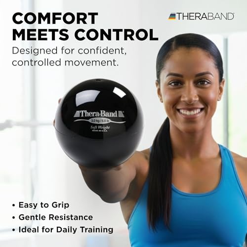 THERABAND Soft Weight 6.6 Lb, 4.5" Ball-Shaped Isotonic Exercise Balls for Physical Therapy, Weighted Ball Set for Pilates, Shoulder Strength & Rehab, Color-Coded, Portable & Easy to Grip - color: Black