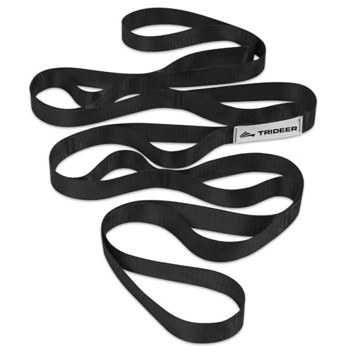 Trideer Non-Elastic Stretching Strap with Loops for Physical Therapy & Rehab, Knee Hip Leg ROM Post-Surgery, Yoga Strap for Stretching, Leg Lifter Strap Mobility Aid, Hamstring Calf Back - color: Black