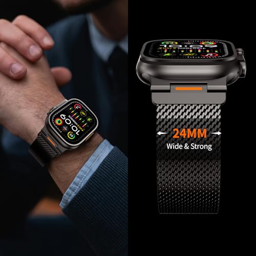 Milanese Loop Compatible with Apple Watch Ultra 3/2/1 Band 49mm 46mm 45mm 44mm 42mm, Magnetic Stainless Steel Strap Bands for iWatch Ultra SE 3/2/1 Series 11 10 9 8 7 6 5 4 3 2 1 Men, Black - color: Black