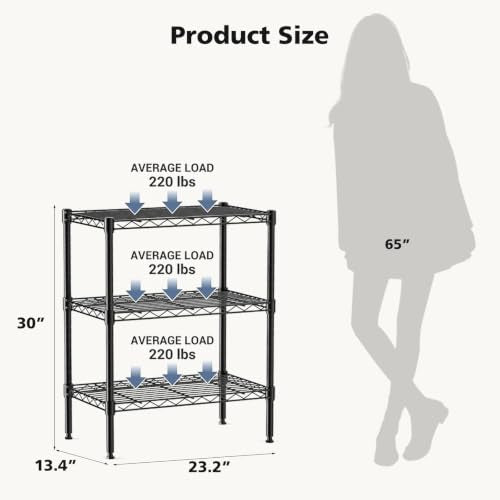 DUMOS 3-Tier Metal Wire Storage Shelves, Adjustable Standing Storage Rack Shelf, Heavy Duty Steel Shelving Unit Organizers for Kitchen Bathroom Pantry Garage, 23.3" Wx13.4 Dx30 H, Black - size: 3 Tier-30"H without wheels