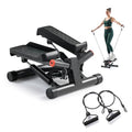 Sunny Health & Fitness Twist Steppers with Resistance Bands, Compact Mini Stair Step Machines for Low-Impact Home Cardio Workouts - color: Black Matte