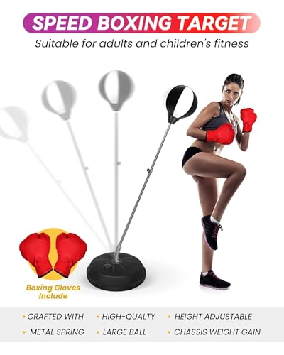 Fitness Reflex Bag, Speed Ball Stand Punching Bag with Gloves, Boxing Bag for Adults and Teens, 59IN Great MMA Training - color: Black White