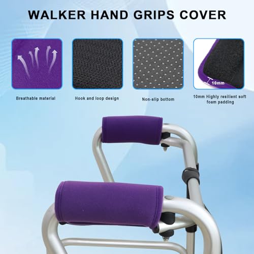 2 Pack Walker Handle Cushions Walker Grip Covers Pads Walker Padded Hand Grip Covers for Rolling Wheelchair Walker Elderly Grippers Rollator Handle - color: Purple