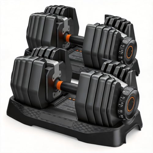 2026 New 15-in-1 Adjustable Dumbbell Set 105/52.5lb – Instant Weight Swap, Storage Box, Non-Slip, 3-Yr Service - color: Black Silver