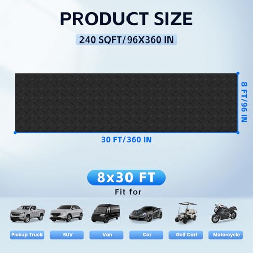 StellarStar 8x30 FT Garage Floor Mat, 2.8mm Thickened PVC Flooring Roll for Under Car, 240 SQFT Diamond Plate Black Garage Mats for Garage, Warehouse, Basement, Factory, Trailer (Include Tapes) - color: Black, size: 8x30 FT