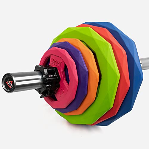 SPART Color Coded Weight Plate 2-Inch Rubber Coated Olympic Grip Plate for Barbell, Solid Cast Iron Weight Plates for Strength Training, Weightlifting, Crossfit, Home Gym, 2.5LB/5LB/10LB/25LB/35LB/45LB, Pair - color: 10LB-Pair
