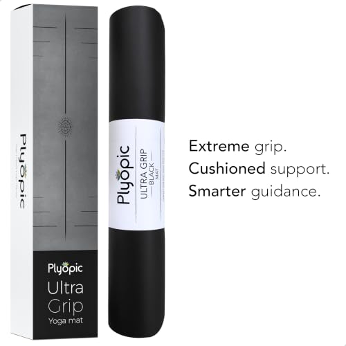 Plyopic Ultra Grip Pro Yoga Mat – Extreme Non-Slip Grip for Dry & Sweaty Practice, Alignment Lines, Cushioned Support, Extra Wide 72 x 26 in, for Yoga, Pilates & Hot Yoga - color: PoseMap Alignment - Signature Black