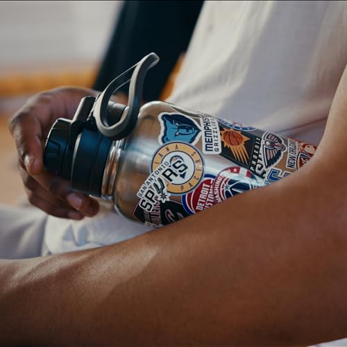 Hydrapeak NBA Officially Licensed All-Team Sticker Print Logo 32oz Insulated Water Bottle with Straw Lid and Handle, Stainless Steel Bottle, Great For NBA Fans of All Ages - color: NBA Current, size: 32 Ounces