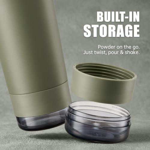 Fijinhom 24 oz Insulated Shaker Bottle with Portable Powder Container. | Leak-Proof Protein Shaker Bottle, 304 Stainless Steel Insulated Water Bottle with Removable Mixer, Measurement Marks, Green - color: Green
