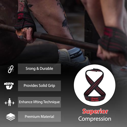 Figure 8 Lifting Strap- Strongman 10-14" Deadlift Straps- True Grip Support & Heavy Duty Wrist Straps for Weightlifting Women Men- Hand Straps for Weight Lifting Figure 8 Straps for Gym Workout - color: Black/Red, size: Small 10" - Less than 7.25" Wrist