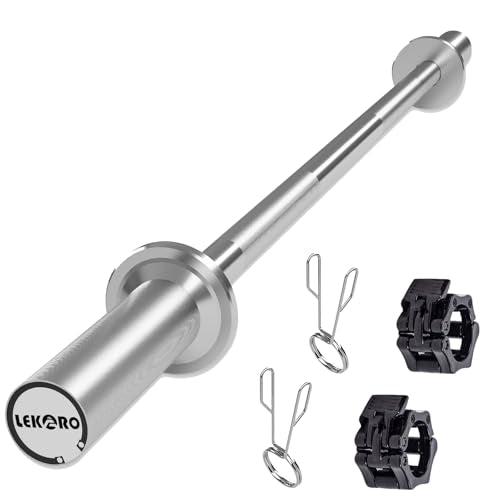 Olympic Barbell Bar 4FT, 350LB Straight Weight Lifting Bar, Fits 2-Inch Olympic Plates, Rotating Sleeves, 2 Spring Collars, Knurled Strength Training Bar for Home Gym - color: White Barbell