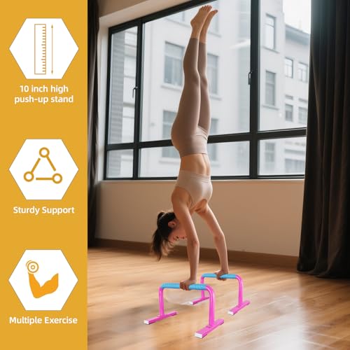 Strength Training Parallettes Push Up Bars, Pushup Handles Calisthenics Equipment for Home Workout, Anti-slip Gymnastics Bars, Handstand & Dip Bar for Outdoor Exercise - color: Pink