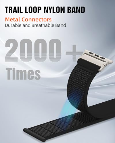 Trail Loop Nylon Sport Band Compatible with Apple Watch Ultra 3 2 Band for Men 49mm 46mm 45mm 44mm 42mm, Rugged Breathable Sport Adjustable Strap for iwatch bands Series 11/10/9/8/7/6/5/4, SE 3 2 1 - color: Black2(Silver)