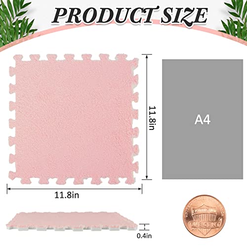 Amylove 72 Pieces Plush Foam Floor Mat Square Interlocking Carpet Tiles with Border 12 x 12 x 0.4 in Fluffy Play Mat Floor Tiles Soft Climbing Area Rugs for Home Playroom(White, Pink, Purple) - color: White, Pink, Purple