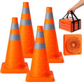 E-riding 18 Inch 4 Pack Collapsible Traffic Cones | Pop-up Orange Cones with 2 Reflective Collars, Multi-Purpose Protable Safety Cones for Parking Lot, Driving Training - size: 18 Inch