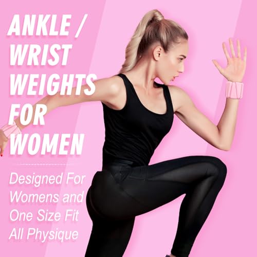 Wrist Weights, Adjustable Wrist Ankle Weights for Women, Wearable Arm & Leg Weights Set of 2(1 lb Each), Weighted Bangles for Walking, Yoga, Dance, Barre, Gym - color: Pink
