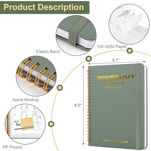 Guirnd Undated Fitness Workout Journal for Men & Women, A5(8.5" x 6.7") Fitness Journal Workout Planner, Workout Log Book Planner for Tracking, Motivating, and Achieving Your Fitness Goals - Green - color: Green