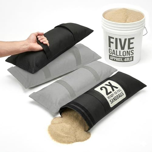 Professional 5 Gallon Fillable Sandbags 48LB, 2PK for Patio Umbrella Stand, Outdoor Furniture, Studio Photography, Flood Control, SHTF, 600D Oxford Woven Nylon Weighted Bags, Sand Not Included (Black) - size: 2-Pack