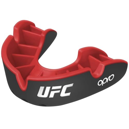 OPRO Silver Level UFC Moldable Mouth Guard Essential Fit (Black/Red) Adult & Kids Boxing Mouthguard for MMA & Impact Sports, Self-Fit Mouth Guard for Sports, Football, Hockey - Includes Case - color: Ufc - Black/Red, size: Adult (Age 10+)