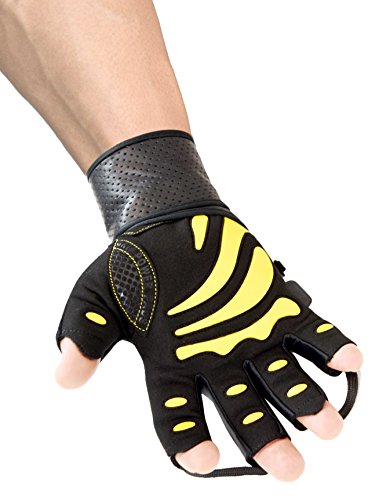 Gym Gloves Protect Your Hands & Improve Your Grip Weightlifting Grips - color: Yellow with 2.5" Wrist Wraps, size: Large