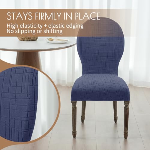 Round Back Dining Chair Cover Set 2/4/6, Curved Back Chair Covers Stretch Armless Dining Chair Slipcovers Mid Century Modern Chair Seat Protector for Kitchen, Home and Banquet (Navy Blue, Set of 2) - color: 2-navy Blue, size: Set of 2