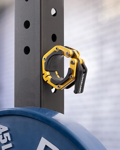 Lock-Jaw Flex Barbell Collars Olympic Barbell Clamps w/Magnet 2 Pcs – Heavy Duty Bar Clamps for 2” & 50mm Olympic Bars – Secure Weight Bar Clamps for Strength Training & Home Gym Accessories - color: Gold