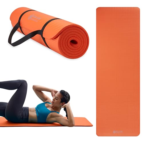 Gaiam Thick Yoga Mat, Exercise & Fitness Mat with Easy-Cinch Carrying Strap | Non-Slip NBR Foam | Joint Cushioning | Yoga, Pilates, Fitness & Floor Workouts | 72"L x 24"W - color: Orange