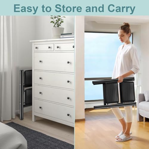 2 Step Ladder, Uoisihur Folding Step Stool with Wide Pedals, 330lbs | Foldable black step stool for kitchen, closet, RV, pantry, and home reach, anti-slip wide pedals, 17 in W x 25 in H