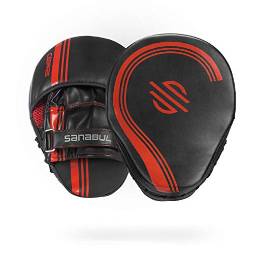 Sanabul Core Series Curved Boxing MMA Strike Pads Boxing Punching Mitts for Martial Arts Muay Thai Kickboxing MMA Pads - color: Black/Red