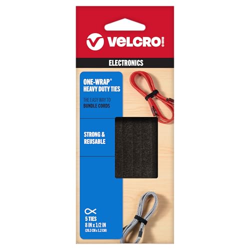 VELCRO Brand ONE-WRAP Bundling Strap – Reusable Fasteners for Keeping Cords and Cables Tidy - 8" x 1/2", 5 Ties, Black - color: Black, size: 5 Ties, style: 8in x 1/2in