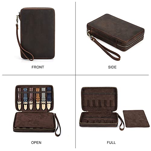 CONTACTS Full Grain Leather Watch Band Case Travel 12 Slot Watches Bands Box for Men Watches Strap Holder Storage Organizer Fits Most Watch Bands by Handmade - size: 12 Slot