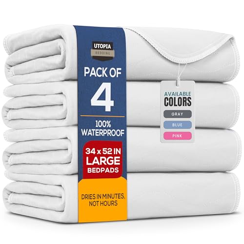 Utopia Bedding Washable Underpads 34" x 52" (Pack of 4), Waterproof Reusable Heavy Absorbency Incontinence Bed Pads for Adults, Kids, Elderly and Pets, Bedwetting Pads for Sofa and Couch (White) - color: White, size: 34x52 Inch (Pack of 4)