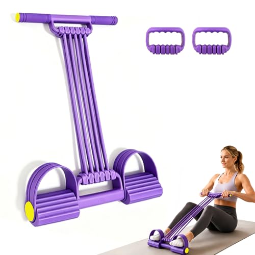 3 in 1 Adjustable Pedal Resistance Band, 10-Tube Multifunction Tension Rope | Pedal Resistance Band With Handle Suitable for Yoga, Pilates, Fat Loss, and Full-Body Shaping Workouts - color: Purple