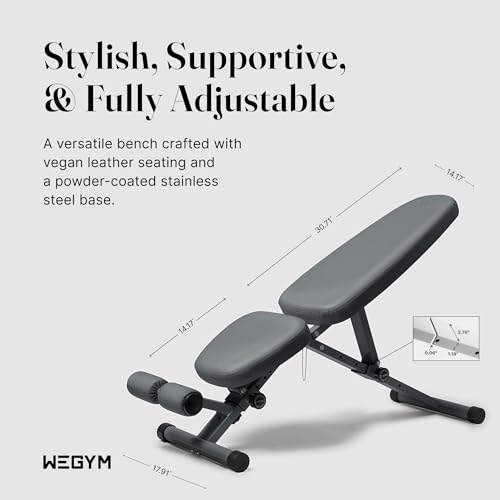 WeGym Fitness Bench, Adjustable, Collapsible, Comfortable, and Luxurious Home Gym Bench for Strength Training - color: Grey