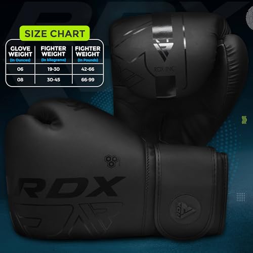 RDX Kids Boxing Gloves Sparring and Muay Thai Maya Hide Leather, Kara Patent Pending Junior Training Mitt for Kickboxing, Punching Bag, Focus Pads, MMA, Thai Pad, Double End Ball Punching Gloves - color: BLACK, size: 6OZ