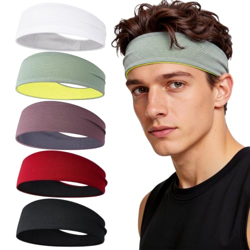 Braylin Sports Headbands for Men, 5-Pack Sweatbands Head Band Unisex Breathable Sweat Wicking Running Cycling Yoga Baseball Workout - color: 03.5Pcs Color-B