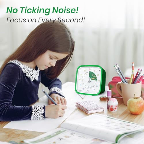 Yunbaoit Dinosaur Visual Timer for Kids, 60-min Countdown Timer, Green | Protective Case, No Ticking, Mute and Ringing Alarm Available, Time Management Tool, Low Power Reminder, for Study,Game,Work - color: Green Dinosaur