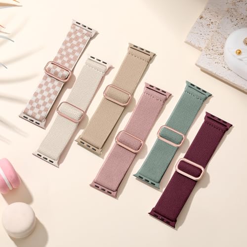 Maledan 10 Pack Stretchy Bands Compatible with Apple Watch Band 40mm 38mm 41mm 42mm 44mm 45mm 46mm 49mm Women Men, Nylon Solo Loop Elastic Sport Straps for iWatch Series 11 10 9 8 7 6 5 4 3 SE Ultra - color: Black/ZWalnut/Pink/Cactus/Wine/Starlight/Grid-B