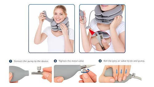 FDA Registered Neck Traction Device for Pain Relief – Inflatable Cervical Neck Stretcher for Home Use, Adjustable Support for Neck Stiffness & Posture, Fits 12"–17" Neck Size