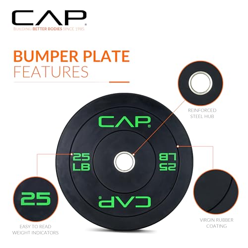 CAP 2-inch Olympic Bumper Plate Weight Set | 100-370 lbs | Multiple Colors | Storage Rack Optional - size: 100 lb - Set, style: ECONOMY