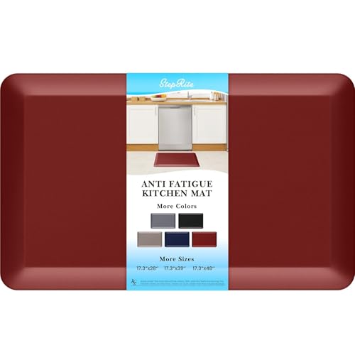StepRite 4/5 Inch Thick Kitchen Mat Anti Fatigue Mat Kitchen Rugs Kitchen Decor Non-Slip, Stain & Water Resistant, Kitchen Mats Desk Mat for Kitchen, Office, Workshop, Red, 17'' x 28'' - color: Red, size: 28"L x 17"W x 0.8"Th