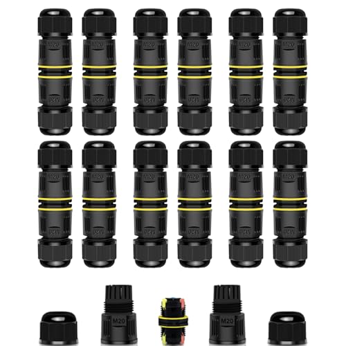 Junction Box Outdoor Waterproof Electrical Cable Connector,NineLeaf 12PK | 3-PIN M20 Extension Electrical Cable Protector for Cable Diameter Ø5-12mm, Outdoor Road Landscape Lights,External Cord Boxes - size: 12PK, style: Press Type