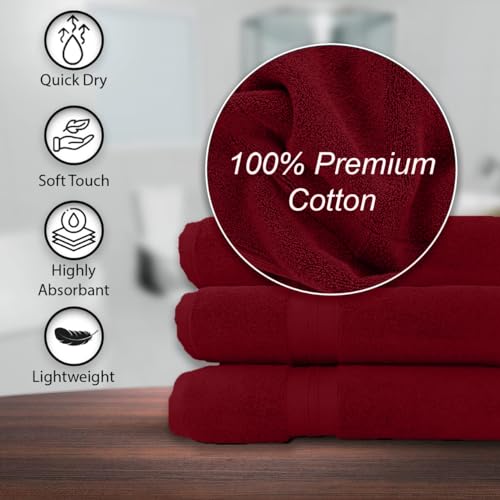 KAHAF COLLECTION 100% Cotton Bath Towels, 24x48 Pack of 6 Towels, Quick Dry, Highly Absorbent, Soft Feel Towel, Gym, Spa, Bathroom, Shower, Pool, Luxury Soft Towels (Burgundy, 24x48-6 Pack) - color: Burgundy, size: 24x48 - 6 Pack