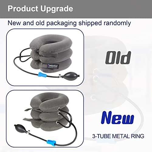Cervical Neck Traction Device,Three Tube Quick Inflation,Relieves Neck Shoulder Pain,Effectively Corrects Bad Sitting Posture (Including Health Care Tutorial),Cervical Stent (Gray)