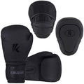 Kruzak Matte Black Boxing Gloves and Pads, Boxing Gloves Training Set for Kickboxing and Muay Thai MMA Training - Boxing Kit for Adults with Punching Pads for Martial Arts and Karate - size: 14 oz