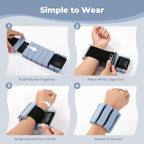 Sportneer Wrist & Ankle Weights for Women & Men Set of 2 (1LB/2LB Each) - Soft Silicone Arm & Leg Weights for Pilates, Yoga, Walking, Barre, Home Workout, Water Aerobics - color: Misty Blue, size: 4 Lb Pair (2 Lb Each)