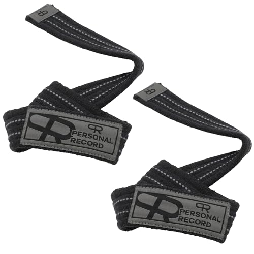 PR Lifting Straps for Weightlifting – Heavy Duty Deadlift Straps with Extra Thick Material for Grip & Wrist Support – Gym Wrist Straps for Powerlifting, Bodybuilding, Strength Training Personal Record - color: Black Grey