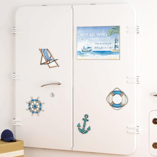 JAPBOR 5PCS Cruise Door Magnet, Sea Navigation Refrigerator Car Ship Magnetic Decal, Happy Cruising Magnets Door Decoration, Wheel Recliner Anchor Lifebuoy Fridge Stickers for Carnival Party