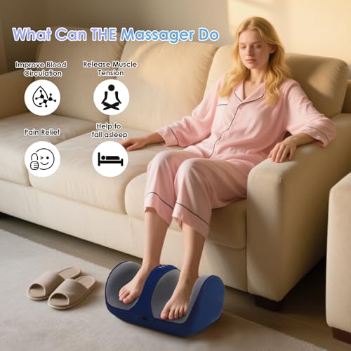 Foot Massager with Heat, Electric Foot and Calf Massager with Roller, Deep Tissue Massage for Plantar Fasciitis, Neuropathy & Pain Relief, Gifts for Women & Men(Blue) - color: Royal Blue
