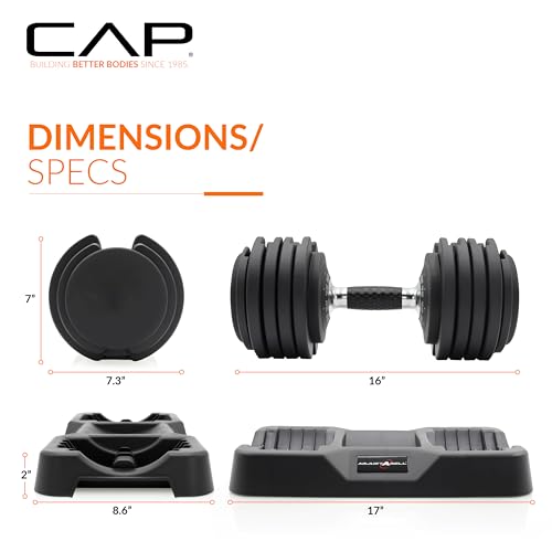 CAP ADJUSTABELL Adjustable Dumbbell Set, Premium Quick Select Adjustable Weights for Strength Training, Singles & Pairs, 12.5 LB, 25 LB & 55 LB, Round & Hex Dumbbells, Multiple Grip Handle Options - size: 55 lb - Honeycomb Chrome and Black Handle, style: